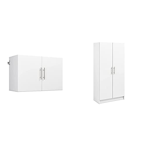 Prepac Hangups Upper Storage Cabinet, 36", White & Elite 2 Door Standing Storage Cabinet, 16" D X 32" W X 65" H, White #TOP14