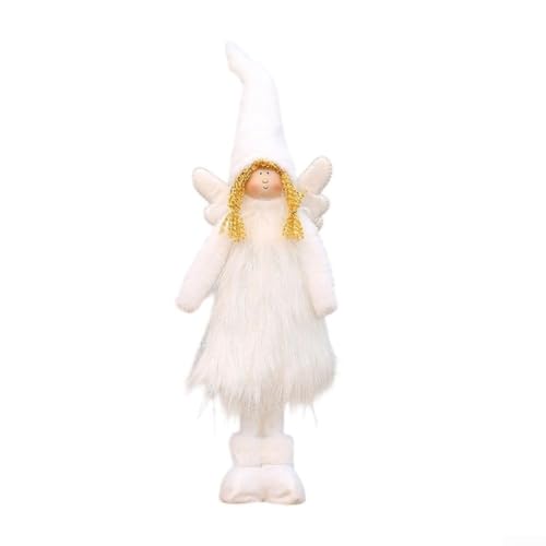 Eawfgtuw Muñeca de ángel de Navidad con alas delicadas, tela de felpa suave, diseño retráctil o sentado para casa de vacaciones, árbol (blanco telescópico)