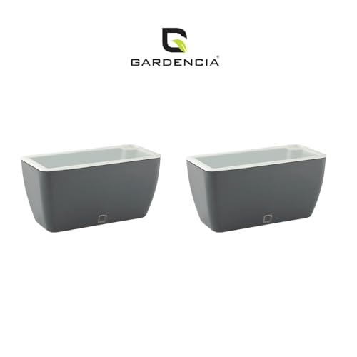 Image of GARDENCIA Self Watering Flower Pots for Outdoor Indoor Gardening /Rectangle Big Plant Pot with Polypropylene UV Material /Decorative Modern Gamla (Pack of 2, Recta Big Grey)