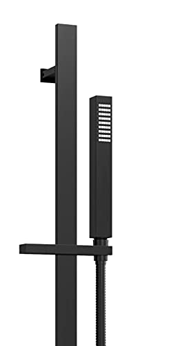 nuie A4167 Shower Modern Bathroom Square Slide Rail Kit with Outlet Elbow, Flex Hose and Single Function Handset, 685mm, Matt Black - Image 2
