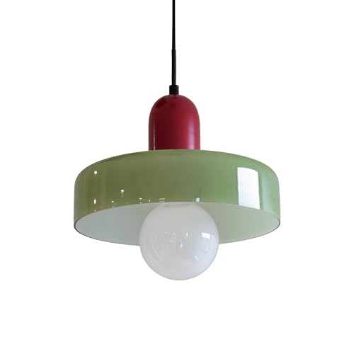 Box and beyond - Suspension Yori - Métal et Verre Rouge et Vert - Ø25 cm - Douille E27 - Salon, Chambre, Bureau, Entrée - Style Vintage