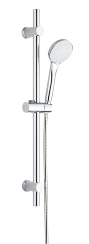 Allstar Set de ducha Mod, Uno teleducha 5 funciones flexo acero inoxidable 150 cm rociador Ø 9.5 cm soporte pared 70 cm cromo ideal calentadores instantáneos