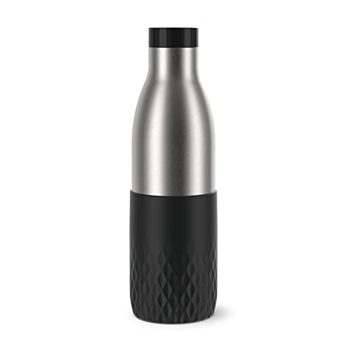 Emsa Bludrop Sleeve Isolier-Trinkflasche 0 7 Liter 100% dicht Quick-Press Verschluss Ergonomischer 360 Trinkgenuss 12h warm 24h kühl spülmaschinenfest Edelstahl Schwarz N31111