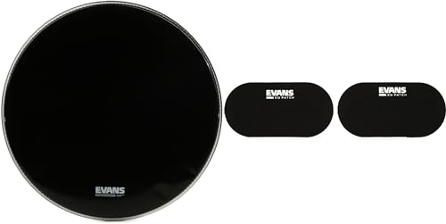 Evans Resonant 22 inch Black Bass Drumhead and PB2 Double Bass Drum Patch Pair