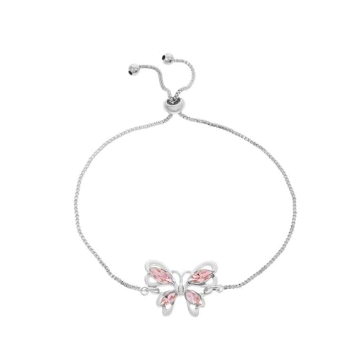 Pulsera de mariposa de cristal rosa con acabados pulidos de alta joyería