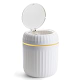 Chesomn Desktop Bin with Press Type Lid, 2L Small Bathroom Bin, Mini Desktop Trash Can Plastic Waste Table Bin Removable Cosmetic Bins for Home, Office, Vanity Tabletop, Bedroom (White, 13×13×16cm)