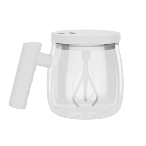 Tasse à Café Auto-agitatrice, Tasse à Mélanger électrique en Verre de 400 Ml avec Poignée et Tige D'agitation Amovible pour la Maison, les Voyages, le Bureau, le Café, la Boisson(blanc)