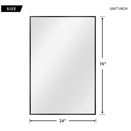 Image of NeuType 36 inchx24 inch Wall-Mounted Mirror Bathroom Mirror for Wall, Aluminum Alloy Frame Wall Mirror for Bedroom, Entryway, Living Room, Hanging or Leaning Against Wall, Black