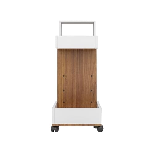 Image of Amazon Brand - Solimo Barista Bar Trolley 3-Tier Engineered Wood Rolling Bar Cart, Wine Serving Cart with Wheels and Seasoning Rack, Ideal for Dining Room Trolley - White and Leon Teak Finish