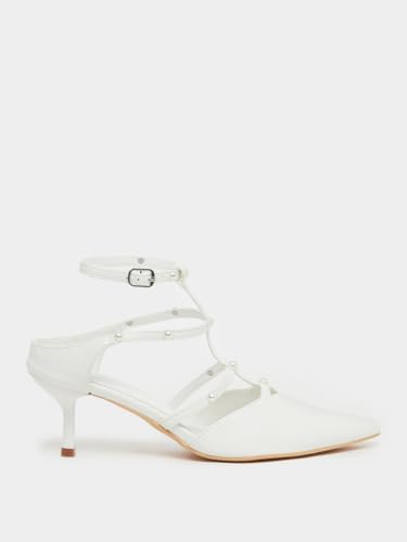 Women 7011484436 Faux Pearl Embellished Pointed to Shoes White, 39 EU2