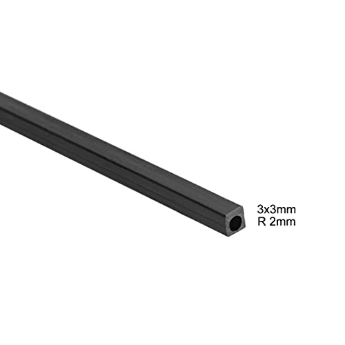 sourcing map 2Stk. Kohlefaser quadratische Röhre Kohlefaserrohr innerer runder Schlauch 3x3x2mm 400mm