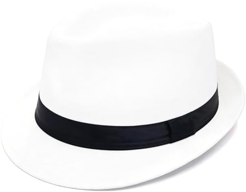 GCFIYPP 1920s Men Fedora Hat Cap for Men Manhattan Hat for 1920s Mens Gatsby Costume Accessories (White)