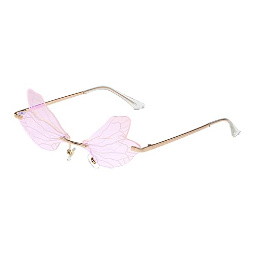 Image of Dragonfly Rimless Sunglasses Wing Shaped Butterfly Fairy Shades Glasses Fashion Party Sunglasses for Women Men