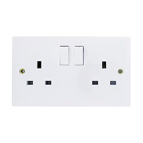 Opus 2 Gang 13 amp Wall Socket Double Pole Switched White Cover