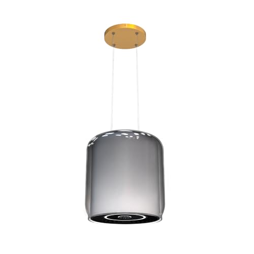 FIREGAS Campana Extractora de Techo para Isla de Cocina, Diseño en Cristal Templado y Acero Inoxidable, 7 Luces LED RGB, Altavoz Bluetooth, 9 Velocidades, 400m³/h, Táctil y Mando a Distancia