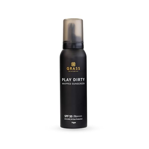 Image of Grass Play Dirty Whipped Sunscreen SPF 50 PA++++ | Non-Greasy, No White Cast Whipped Cream | Broad Spectrum & Blue Light Protection | 3-in-1 Sunscreen Moisturizer Primer | 75gm
