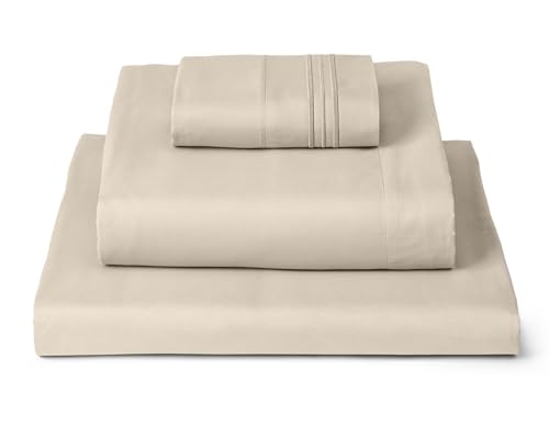 Image of Mellanni Twin XL Sheets Set - 3 PC Iconic Collection Bedding | Hotel Luxury, Extra Soft, Cooling Bed Sheets - Wrinkle, Fade, Stain Resistant (Twin Extra Long, Beige)