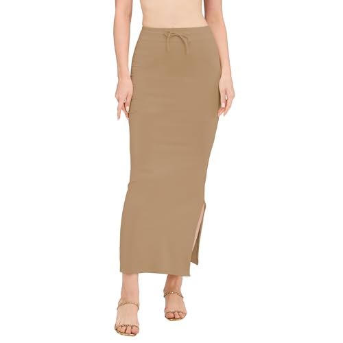 Image of DESI GIRL Cotton Lycra Stretchable Saree Shapewear Petticoat with Drawstring for Women | Fishcut Saree Petticoat with Side Slit for Easy Movement | Saree Shaper | Long inskirt