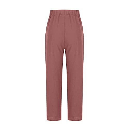 Image of LRMQS Cotton Linen Pants Women Casual Summer 2026 Trendy Loose Fit Beach Wide Straight Leg Trousers with Side Pockets