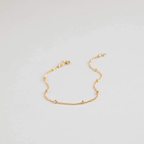 Image of Womens Dainty Gold Chain Bracelet,Simple Layered Chain Bracelets,Beaded Turquoise Bracelet,Charm Crystal Bar,Heart,Karma,Triangle,Pearl Bracelets for Women