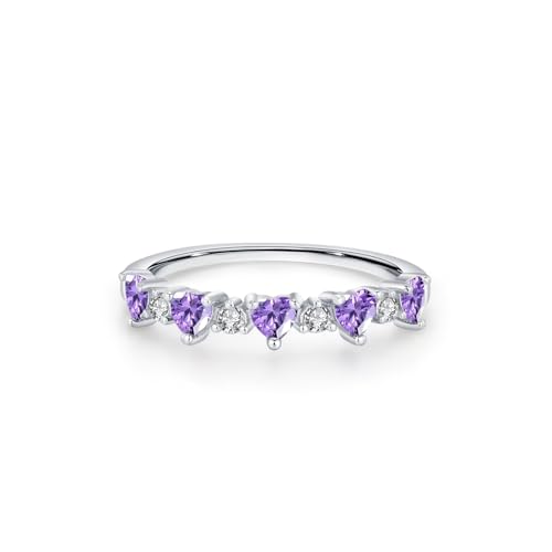 KnSam Anillo de boda de oro blanco auténtico de 9 K/14 K/18 K, elegante fila de corazón con zafiro azul de corazón, moissanit banda de boda Au 375/585/750 oro blanco, talla 47-65, Oro blanco 375 de 9