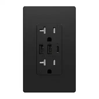 ELEGRP USB Outlets Receptacles, 3-Port Wall Outlet, 30W 6.0A Electrical Outlet, 20 Amp Tamper-Resistant Outlet with Type C Ports, UL Listed, Wall Plate Included, 1 Pack, Matte Black