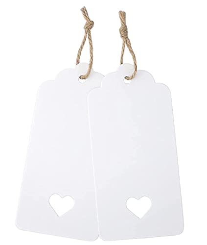 Gift Tags with String Kraft Paper Card 100pcs 9x4cm Luggage tag (White - Heart), 9 x 4 cm - Image 2