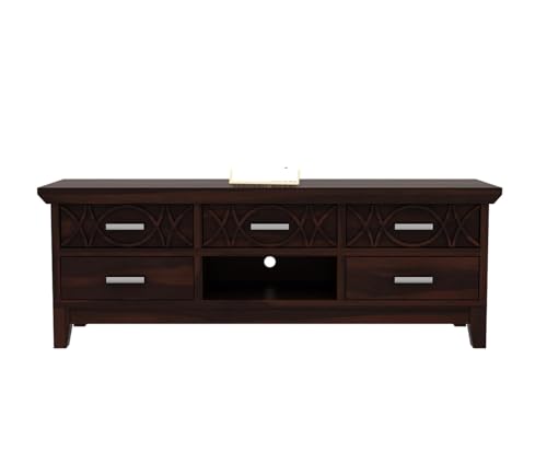 Image of Solid Sheesham Wood TV Unit for Living Room | TV Stand | TV Cabinet with Storage for Living Room and Hotel Furniture (Walnut Finish-02)