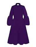 Clergy Dresses for Women Tab Collar A-Line Long Sleeve Loose Elegant Dress(XXL,Purple)