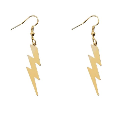 Lightning Earrings for Women Men Punk Style Lightning Bolt Dangle Drop Earrings Gold Silver Hip Hop Rock Biker Earrings Minimalist Lightning Earrings Christmas Party Jewelry (Gold)
