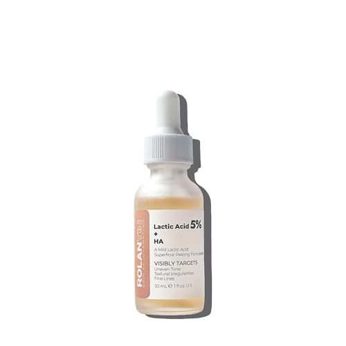 ROLANYIN Lactic Acid 5% + HA Facial Serum for Exfoliating Deep Hydration and Smoothing Skin Texture...