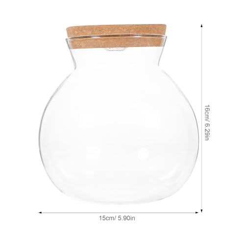 UKCOCO Flaschengarten Glas,15 cm Rundes Glasgefäß mit Kork Terrarium mit LED für Mikro-Landschaftsvase Aquarium Landschaftsflasche, Leere Flaschen