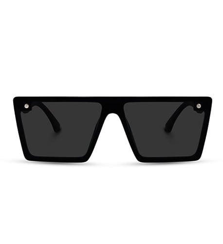 Image of Square Sunglasses for Men & Women UV400 Stylish Flat Top Fashion Black Shades