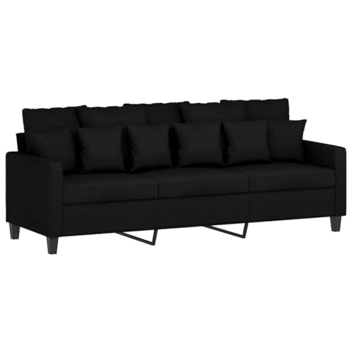 vidaXL Sofa 3-Sitzer, Loungesofa Couch mit Armlehnen Rückenkissen, Wohnzimmersofa Designsofa Metallgestell, Sitzmöbel Dreisitzer, Schwarz Stoff