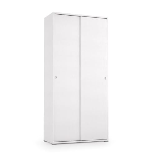Kiamami Valentina - Armoire Blanche Multi-usages à Double Porte coulissante avec 4 étagères réglables