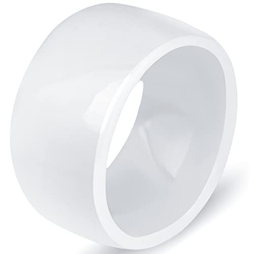 12mm High Polished Classic Simple Plain White Ceramic Wedding Band Ring