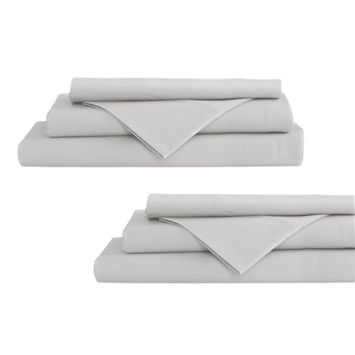 Image of Linen Home 2-Pack King Sheet Set, 100% Cotton Percale Bedding, 8-Piece Value Bundle, Deep Pocket Cooling Bed Sheets for Hot Sleepers, Breathable & Crisp Hotel Quality, Long-Staple Cotton, Silver