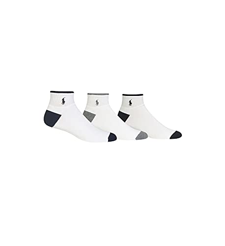 POLO RALPH LAUREN Men's Cushioned Cotton 1/4 Top Socks - 3 Pack, 824004, White/Assorted, O/S