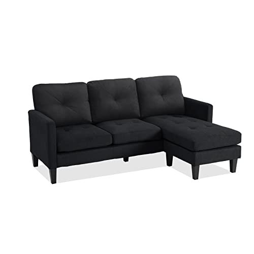 Convertible Sectional Sofa Couch with Chaise, Black L Shaped Couch Sofa Set with Reversible Ottoman, Modern Small Sectional Couches for Living Room,Apartment,Small Spaces (Black)