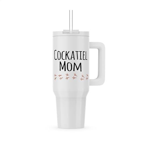 3dRose, Cockatiel Mom - for bird lover pet owners for her - cockatoo parrot Quarrion Weiro with footprints, 40oz Tumbler