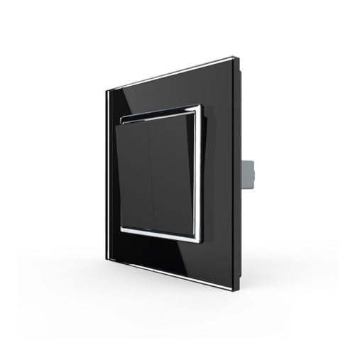 LIVOLO Wipp zweifach Wechselschalter Serien Lichtschalter Wandschalter für Unterputz Einbau Glasrahmen Einbauschalter Wandmontage Doppelter Schalter Wechsellichtschalter Glas Rahmen schwarz K2S