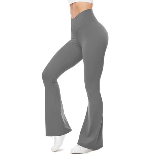 Generico Leggins Mujer Deportivos Fitness, Pantalones de Zampa Seamless Yoga Pants Fared Elásticos Medias Cintura Alta Leggins Casual Booty Pantalón Pierna Ancha Bootcut para Running Deportivo
