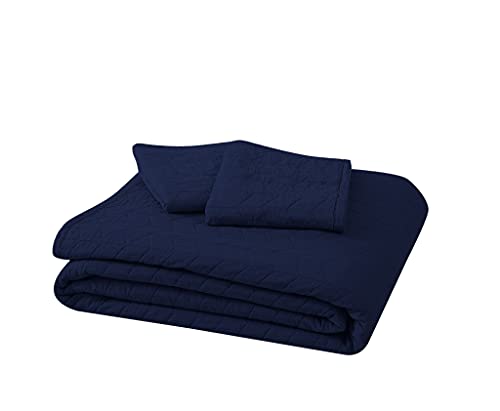 Chezmoi Collection Madrid 3-Piece Vintage Washed Solid Cotton Quilt And Shams Set (Queen, Navy) #TOP7