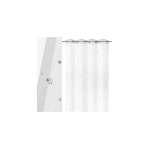 Voilage à Œillets Blanc Lunes et Étoiles Chambre Enfant - Longueur 260cm