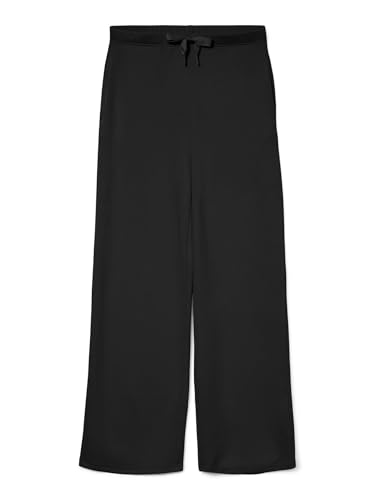 VERO MODA Pantalón deportivo de pierna ancha con cintura elástica y cordones de raso., Negro , M