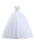 Stillluxury E155 Robe de bal en tulle pour mariée et femme - Blanc - 46