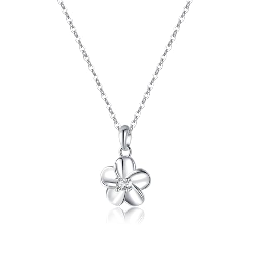 Reffeer Solid 925 Sterling Silver CZ Plumeria Flower Necklace Choker for Women Teen Flower Pendant Necklace