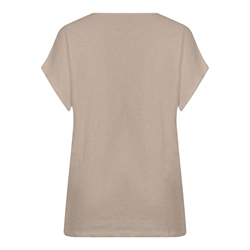 Camisas de Mujer de Mangá Corta Holgadas de Verano Tops Blusa Casual Túnica Básica, Camiseta,, Caqui