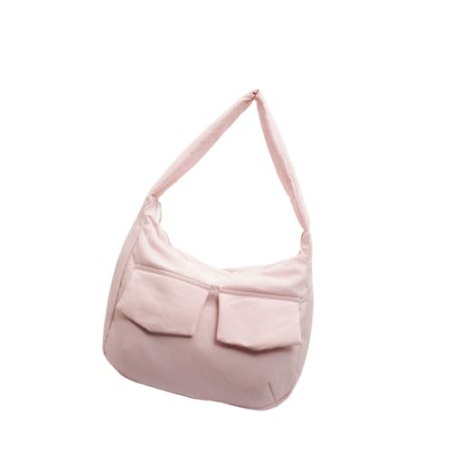 Sac à bandoulière rose en nylon spacieux pour les cours et le bureau