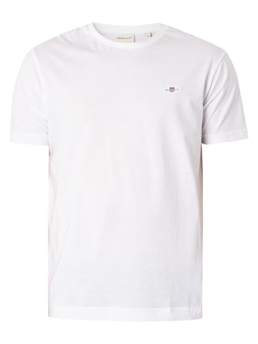 GANT REG SS Shirt À Manches Courtes Shield Regular, White, L Homme